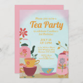 ガーデンお洒落フェアユタリーティーパーティーガール誕生日 招待状 (正面/裏面)