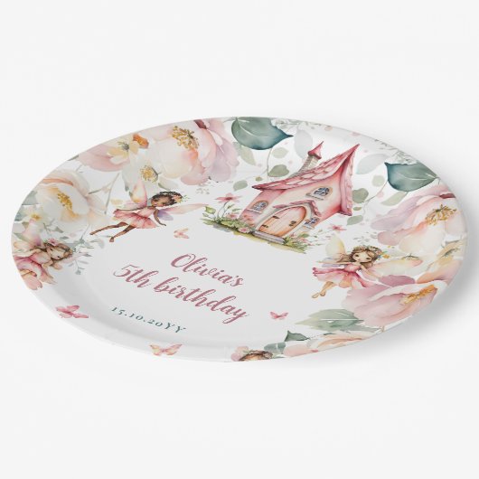 ガーデンお洒落フェアリーティーパーティーガールズ誕生日 ペーパープレート (アングル)