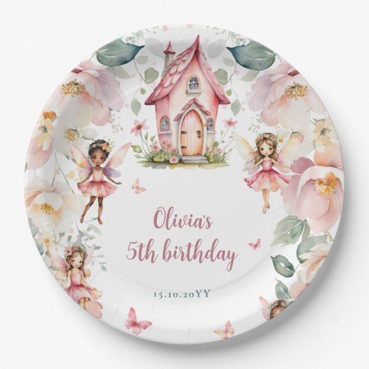 ガーデンお洒落フェアリーティーパーティーガールズ誕生日 ペーパープレート (正面)