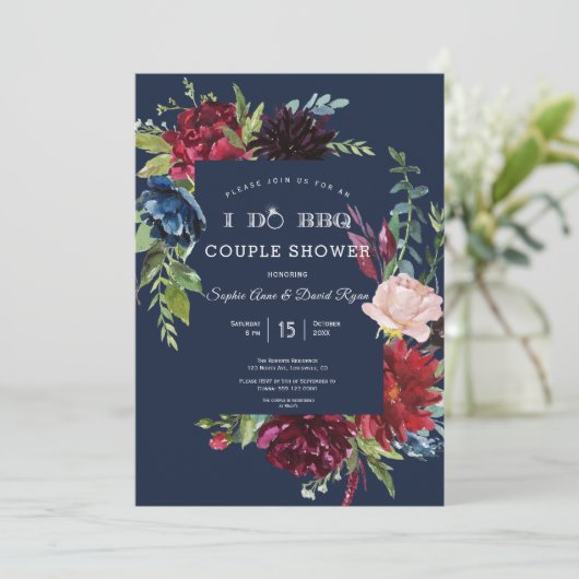 ガーデンお洒落ブルガンディブルーフラワーバーベキュー 招待状 (スタンド正面)