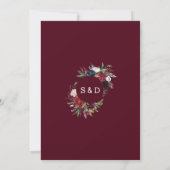 ガーデンお洒落ブルゴーニュ青い花結婚の花 招待状 (裏面)