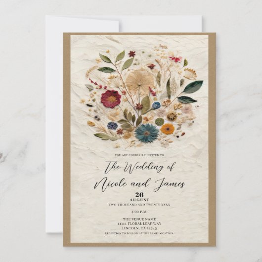 ガーデンお洒落プレス花ボヘミアン結婚ズ 招待状 (正面)