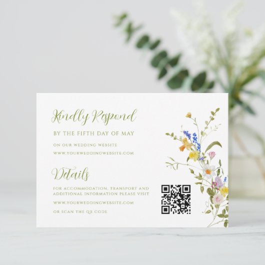 ガーデンお洒落ワイルドフラワーウェディングRSVP詳細 エンクロージャーカード (スタンド正面)