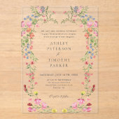 ガーデンお洒落ワイルドフラワークラシック結婚ズ アクリル招待状 (正面)