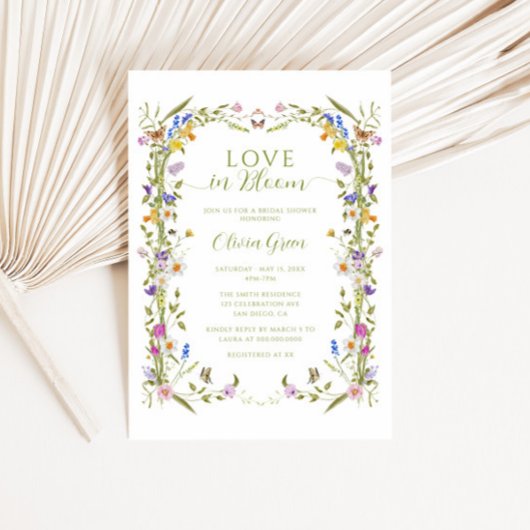 ガーデンお洒落ワイルドフラワーフレームブライダルシャワー 招待状