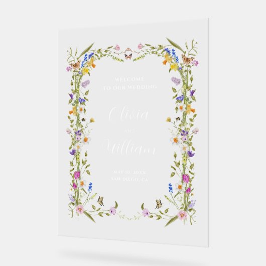 ガーデンお洒落ワイルドフラワー結婚の歓迎 アクリルサイン (傾斜)