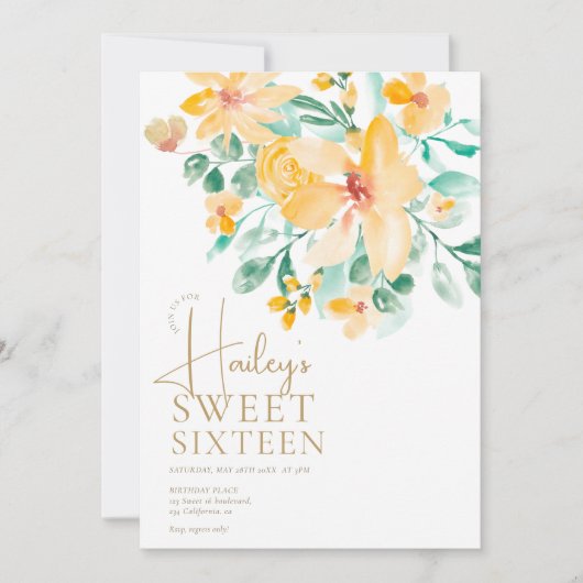 ガーデンかわいらしイエローグリーンフローラスウィート16 招待状 (正面)