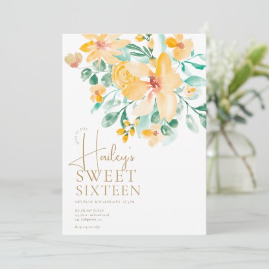 ガーデンかわいらしイエローグリーンフローラスウィート16 招待状 (スタンド正面)