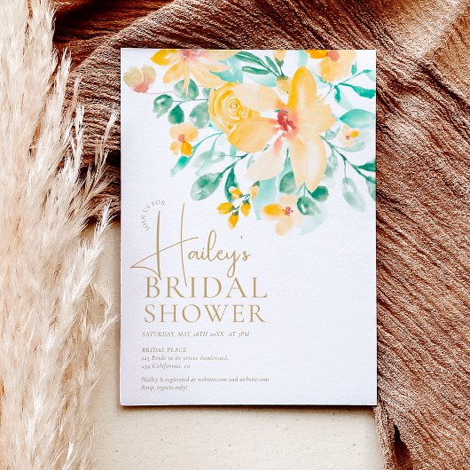 ガーデンかわいらしイエローグリーンフローラブライダルシャワー 招待状