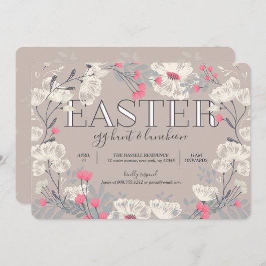 ガーデンかわいらしイースターエッグ狩りとランチ招待状 招待状 (正面/裏面)