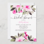 ガーデンかわいらしピンクフローラ水彩ブライダルシャワー 招待状 (正面)