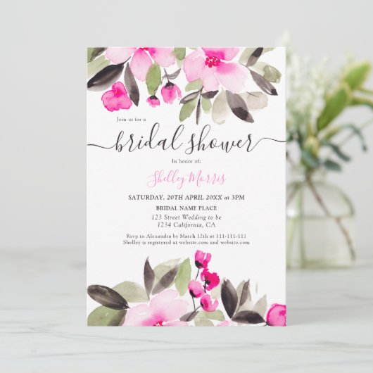 ガーデンかわいらしピンクフローラ水彩ブライダルシャワー 招待状 (スタンド正面)