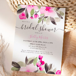 ガーデンかわいらしピンクフローラ水彩ブライダルシャワー 招待状