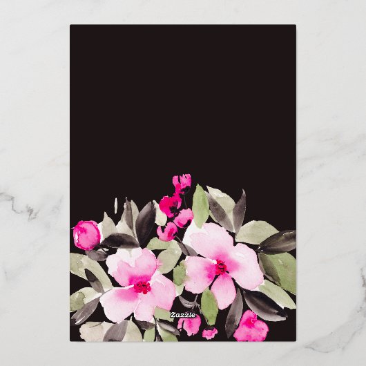 ガーデンかわいらしピンクフローラ水色ベビーシャワー 箔招待状 (裏面)