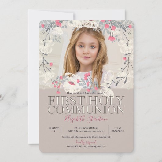 ガーデンかわいらしフォトファースト聖餐式 招待状 (正面)