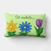 ガーデンかわいらしフラワーズグリーン装飾用クッション ランバークッション (正面)