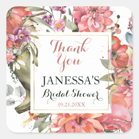 ガーデンかわいらしフローラブライダルシャワーありがとう スクエアシール (正面)