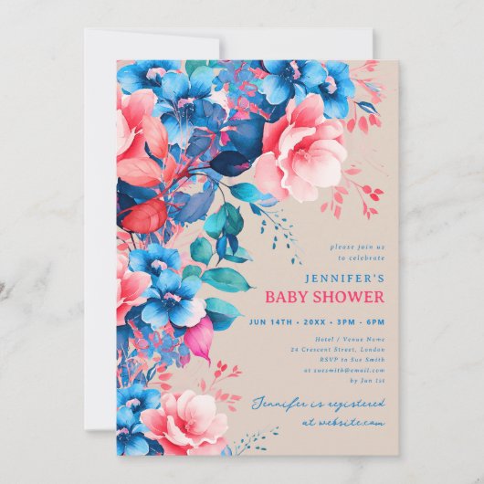 ガーデンかわいらしフローラベビーシャワーシャンパン 招待状 (正面)