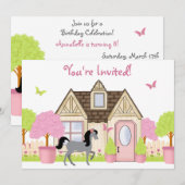 ガーデンかわいらしホースバースデーパーティ招待状 招待状 (正面/裏面)