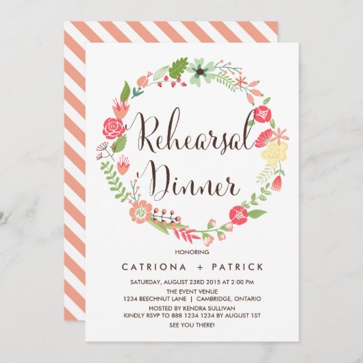 ガーデンかわいらしリースリハーサルディナー招待状 招待状 (正面/裏面)