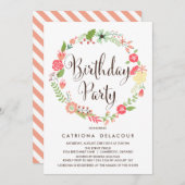 ガーデンかわいらしリース誕生日パーティーへの招待 招待状 (正面/裏面)