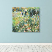 ガーデンにパラソルを持つ女性ルノアールファインアート キャンバスプリント (インサイチュ (ウッドフロア))