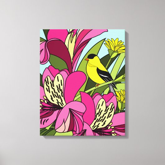 ガーデンのゴールドフィンチ キャンバスプリント (正面)