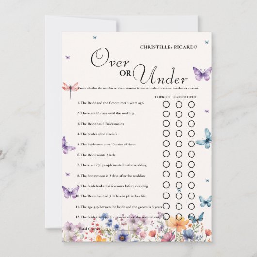 ガーデンの上または下ブライダルシャワーゲームカード 案内状 (正面)