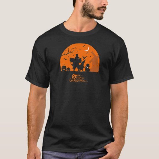 ガーデンの壁の上にハロウィンオレンジサングループSi Tシャツ (正面)
