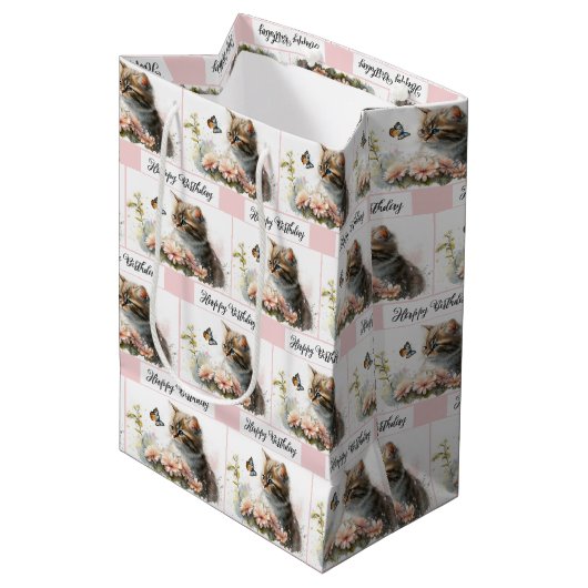 ガーデンの子猫ちゃんお誕生日おめでとう ミディアムペーパーバッグ (正面アングル)
