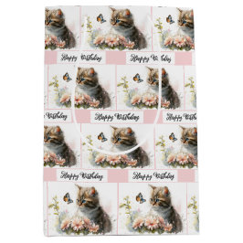 ガーデンの子猫ちゃんお誕生日おめでとう ミディアムペーパーバッグ