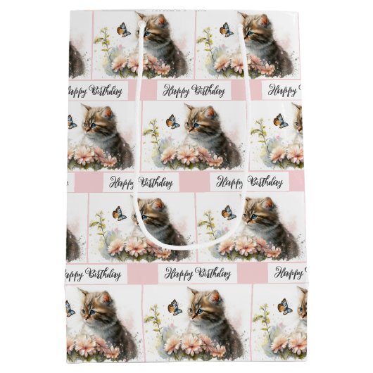 ガーデンの子猫ちゃんお誕生日おめでとう ミディアムペーパーバッグ (裏面)