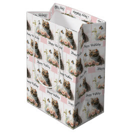 ガーデンの子猫ちゃんお誕生日おめでとう ミディアムペーパーバッグ