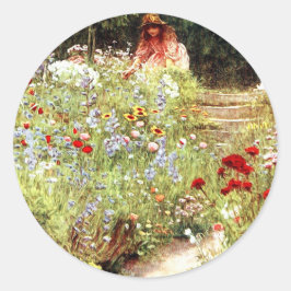 ガーデンの絵画シールに入った少女 ラウンドシール