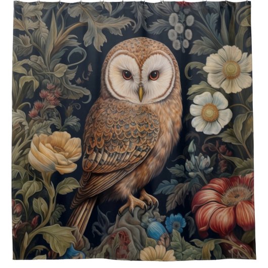 ガーデンの美しいフクロウアールヌーボースタイル シャワーカーテン (正面)
