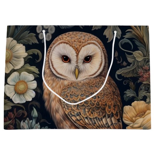 ガーデンの美しいフクロウアールヌーボースタイル ラージペーパーバッグ (正面)