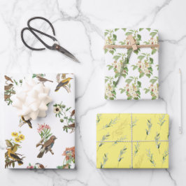 ガーデンの花束と鳥 ラッピングペーパーシート