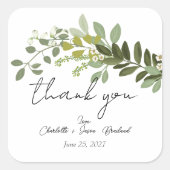 ガーデンの葉の緑のつる植物結婚ズサンキュー スクエアシール (正面)