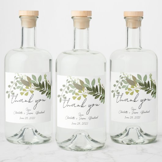 ガーデンの葉の緑のつる植物結婚ズサンキュー リキュールボトルラベル (ボトル)