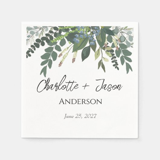 ガーデンの葉の自然の結婚緑 スタンダードカクテルナプキン (正面)