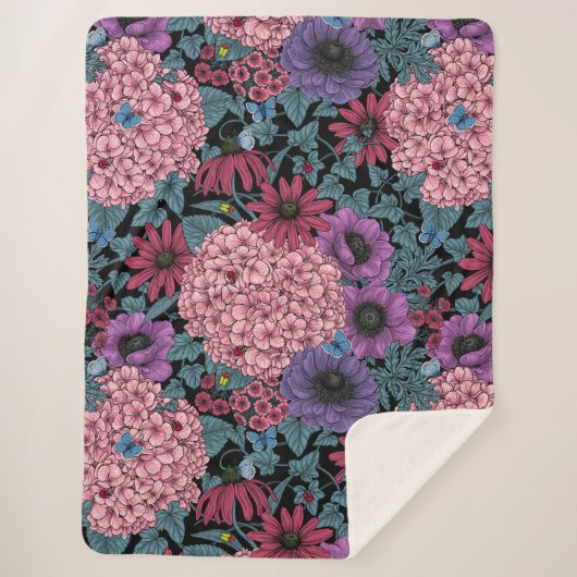 ガーデンはっきりした花模様 シェルパブランケット (正面)