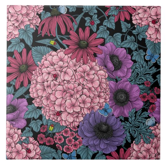 ガーデンはっきりした花模様 タイル (正面)