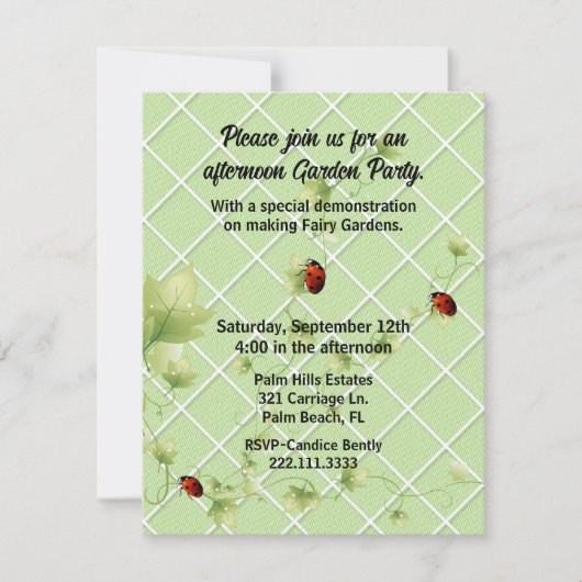 ガーデンをテーマにしたつる植物とラディバグ 招待状 (正面)