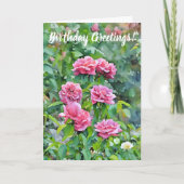 ガーデンアートに咲くピンクのバラ誕生日カード カード (正面)