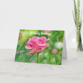 ガーデンアートの美しいピンクのバラ誕生日カード カード (正面)