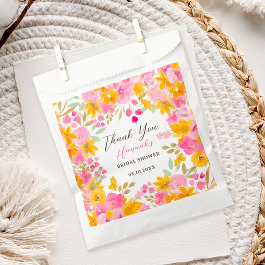 ガーデンイエローピンクフローラ水彩ブライダルシャワー フェイバーバッグ