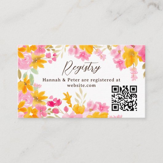 ガーデンイエロー ピンク フラワーレジストリー ブライダルシャワー エンクロージャーカード (正面)