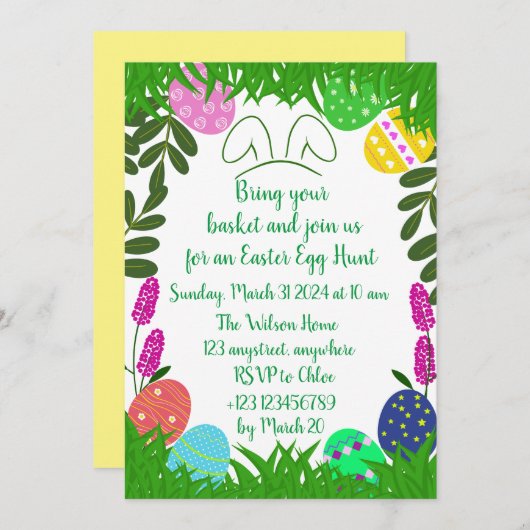 ガーデンイースターエッグ狩りカラフルエッグ 招待状 (正面/裏面)