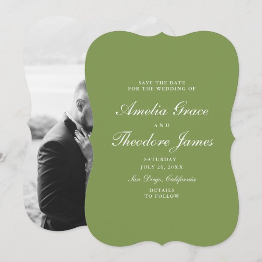 ガーデンウェディングのSave the Date(結婚式招待日通知)ダイカットグリーンカード 招待状 (正面/裏面)