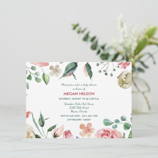 ガーデンウォータカラーフローラベビーシャワー招待状 招待状 (スタンド正面)